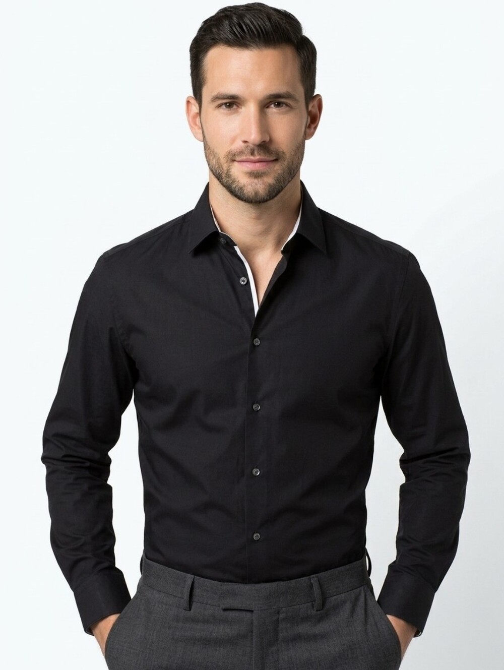 Hugo Boss Slim Fit Easy Iron Men's Black Dress Shirt Size 16.5 L